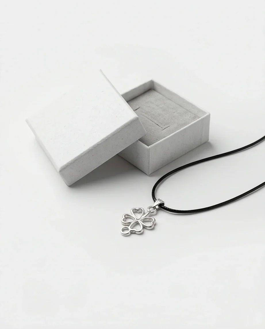 Silver Open Heart Four-Leaf Clover Necklace