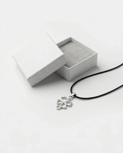 Silver Open Heart Four-Leaf Clover Necklace
