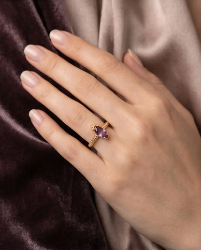 "Amethyst Aura" – Marquise Cut Gold Ring