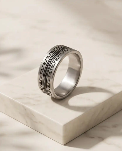 Greek Key Meander Texture Band Ring