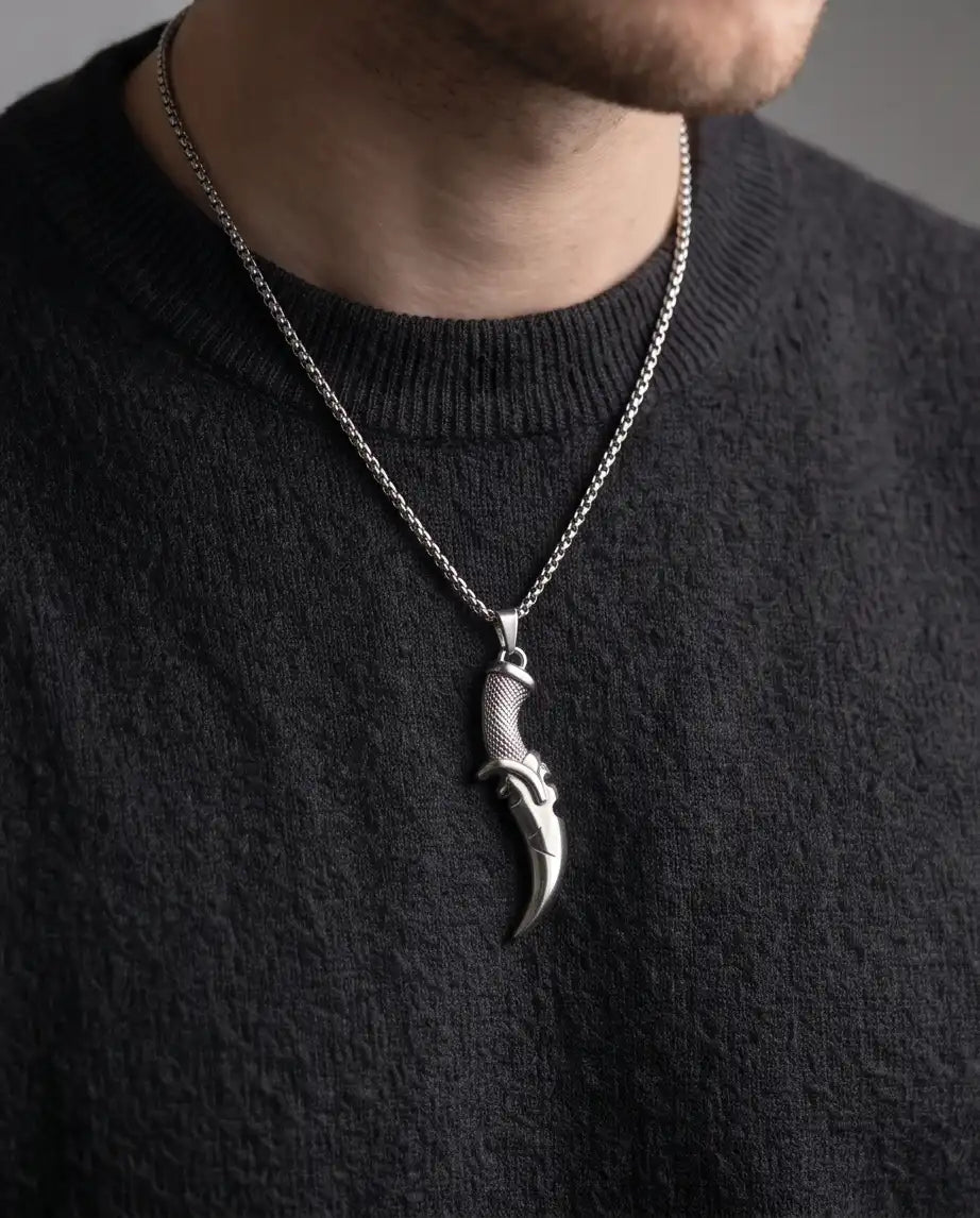 Curved Tactical Dagger Knife Pendant Box Chain