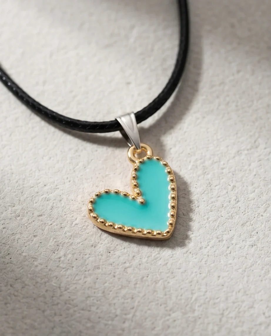 Gold and Turquoise Beaded Heart Necklace