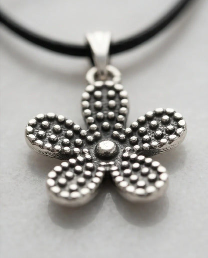 Silver Beaded Textured Flower Necklace