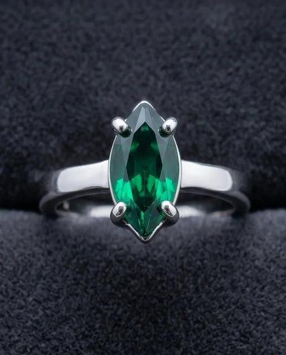 Sterling Silver Marquise-Cut Green Emerald Solitaire Ring