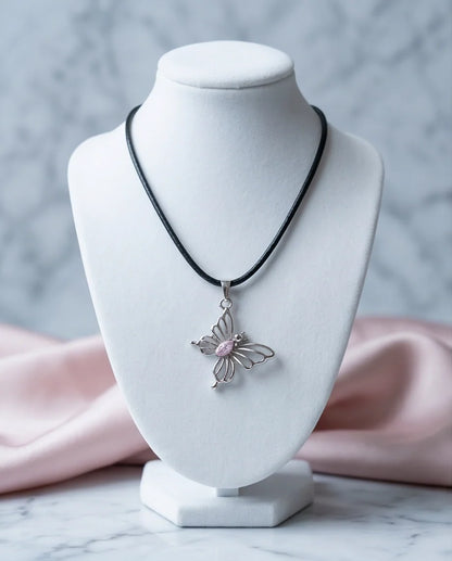 Openwork Butterfly Gemstone Cord Necklace