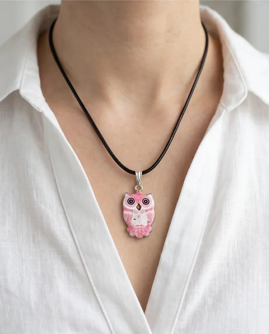 Elegant Soft Pink Owl Totem Pendant Necklace
