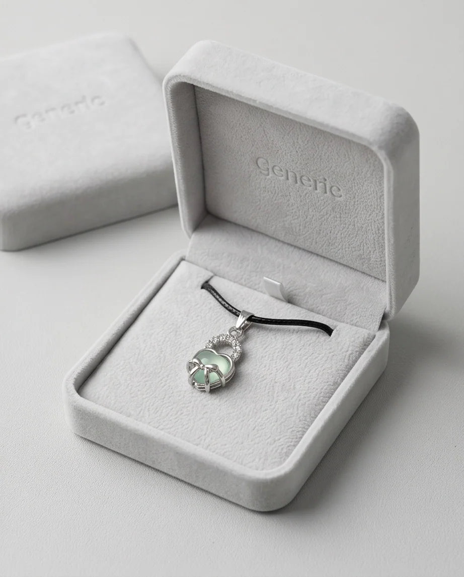 Green Heart Bow Lock Pendant Necklace