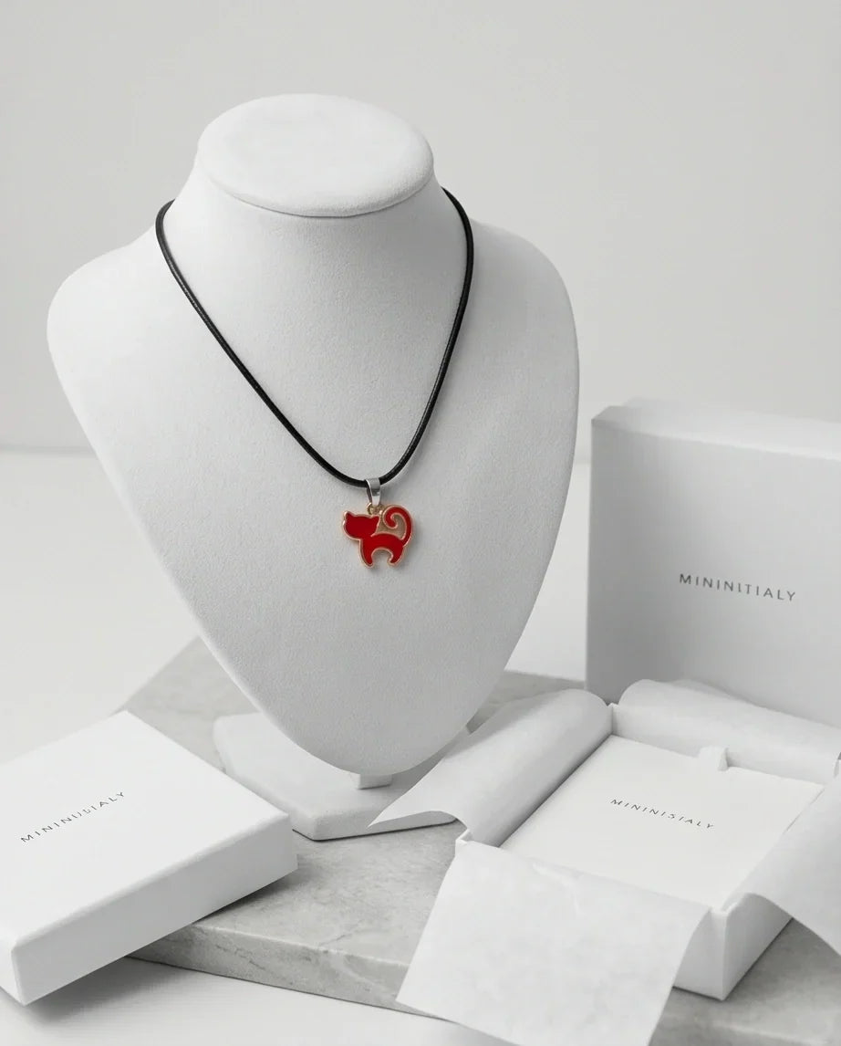 Gold and Red Cat Pendant Necklace