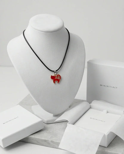 Gold and Red Cat Pendant Necklace