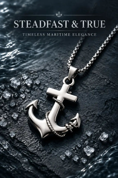 Mariner's Anchor and Cross Pendant Box Chain