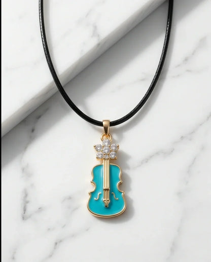Gold and Turquoise Enamel Violin Necklace