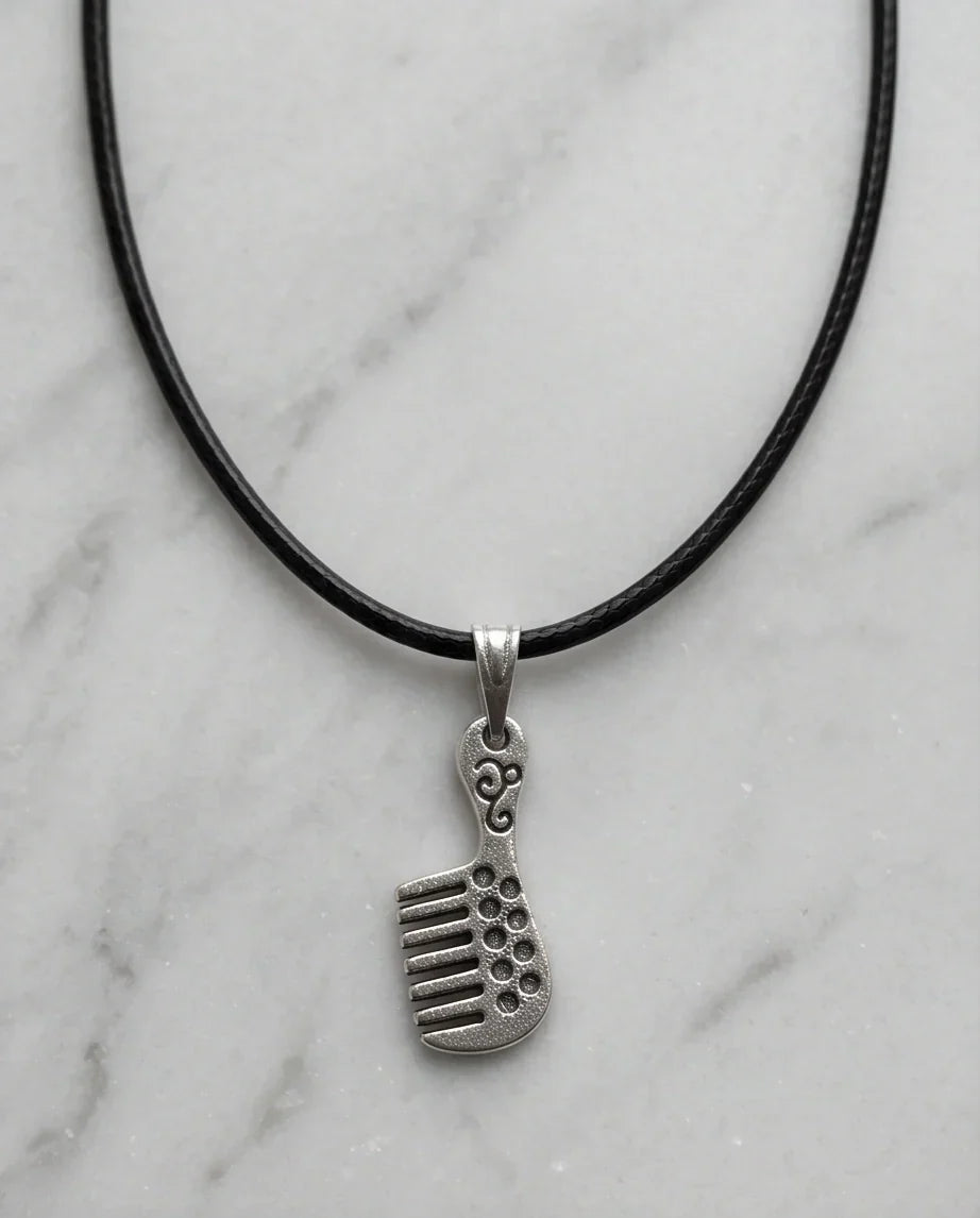 Silver Hair Comb Pendant Necklace