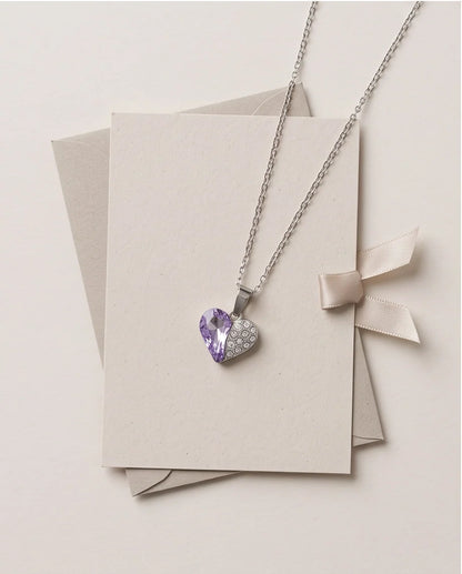 Silver Amethyst Heart Pavé Pendant Necklace