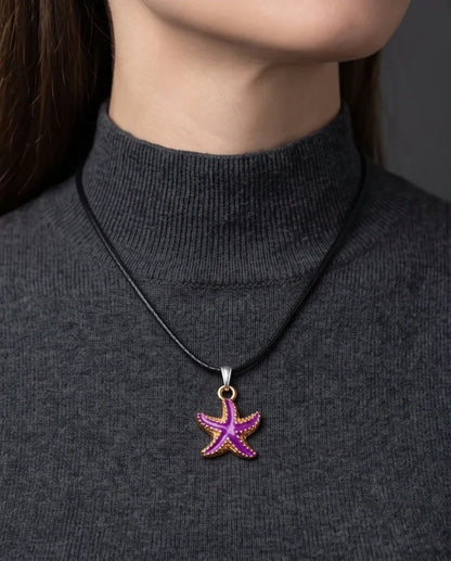 Textured Purple Starfish Enamel Pendant Necklace