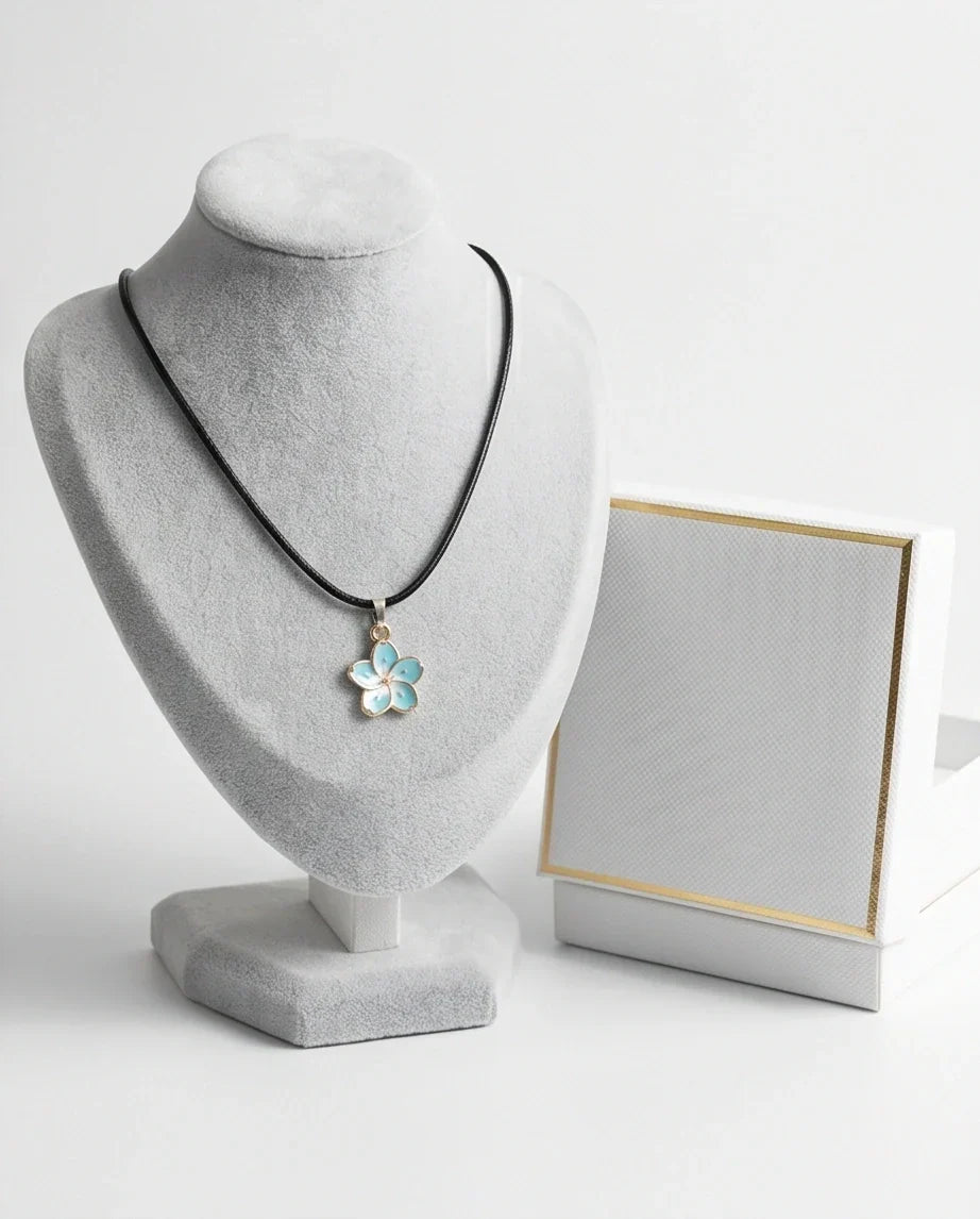 Gold and Pastel Blue Blossom Necklace