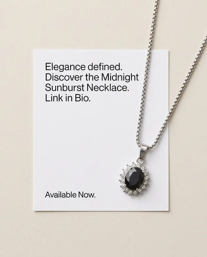 Silver Black Gem Oval Halo Medallion Pendant Necklace