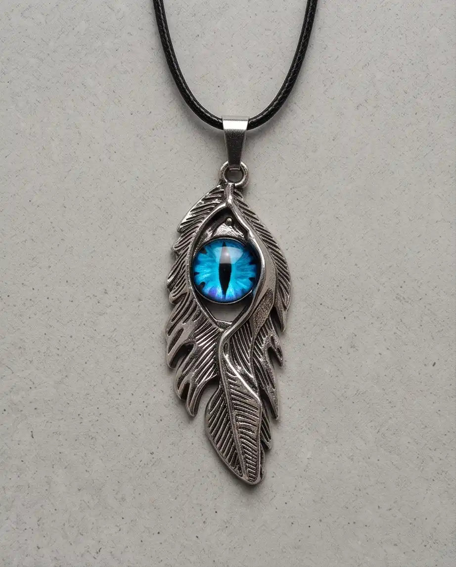 Blue Dragon Eye Feather Pendant Box Chain