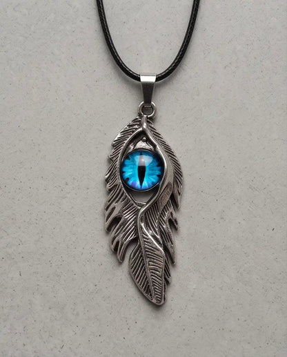 Blue Dragon Eye Feather Pendant Box Chain