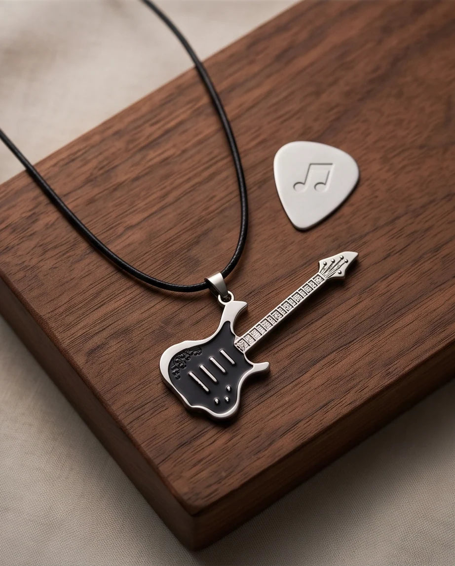 Black and Silver Electric Guitar Cord Necklace
