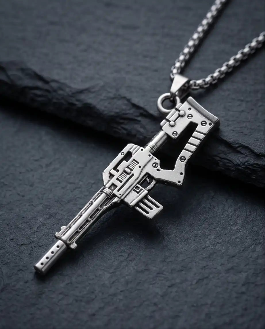Cyberpunk Assault Rifle Weapon Pendant Box Chain