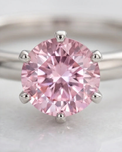 Sterling Silver Round-Cut Pink Diamond Solitaire Ring