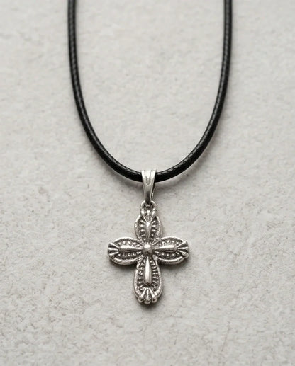 Silver Textured Petal Cross Necklace