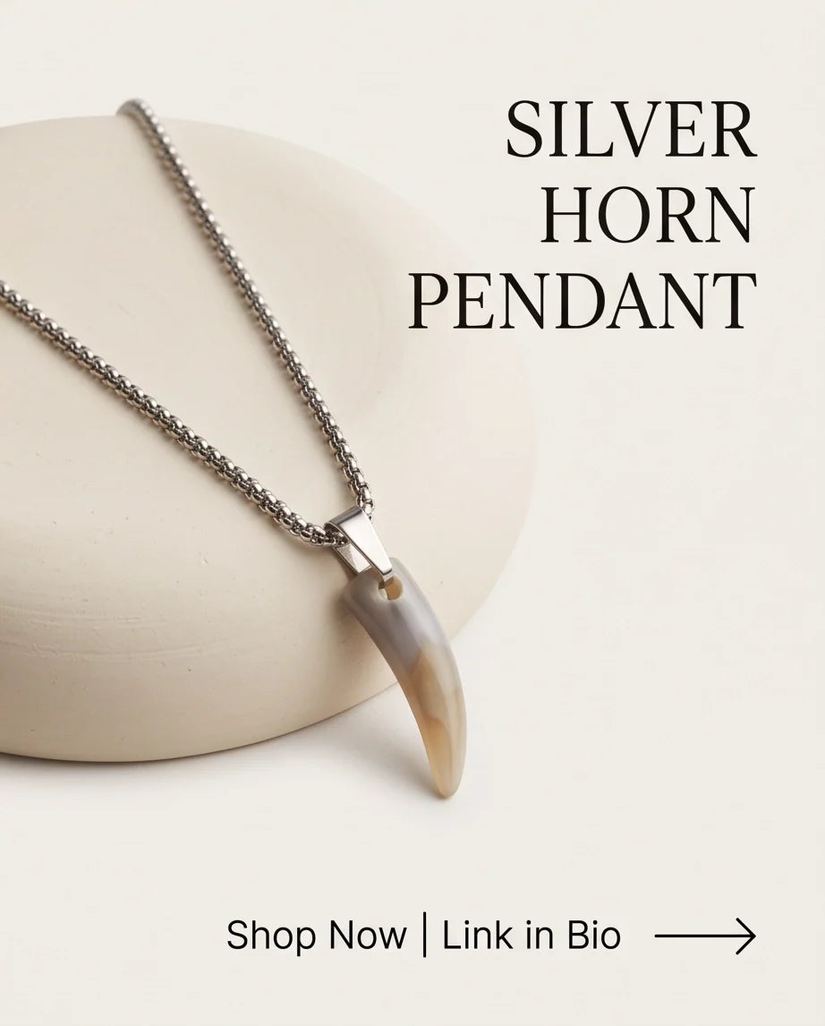Silver Agate Tooth Pendant Chain Necklace