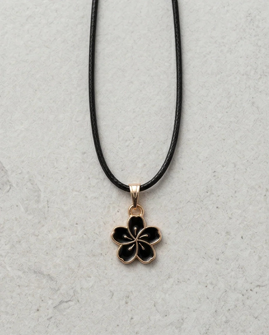 Gold and Black Cherry Blossom Necklace
