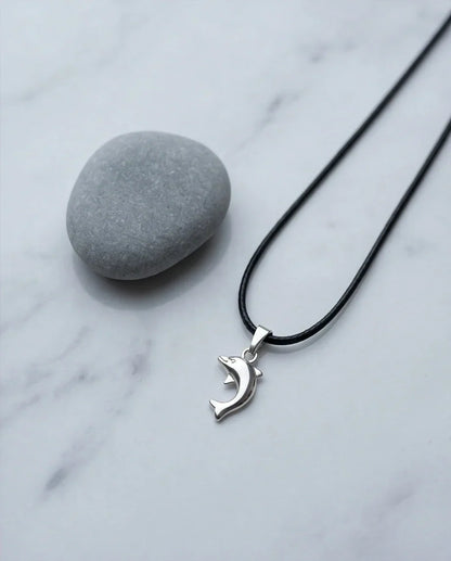 Silver Polished Playful Dolphin Necklace