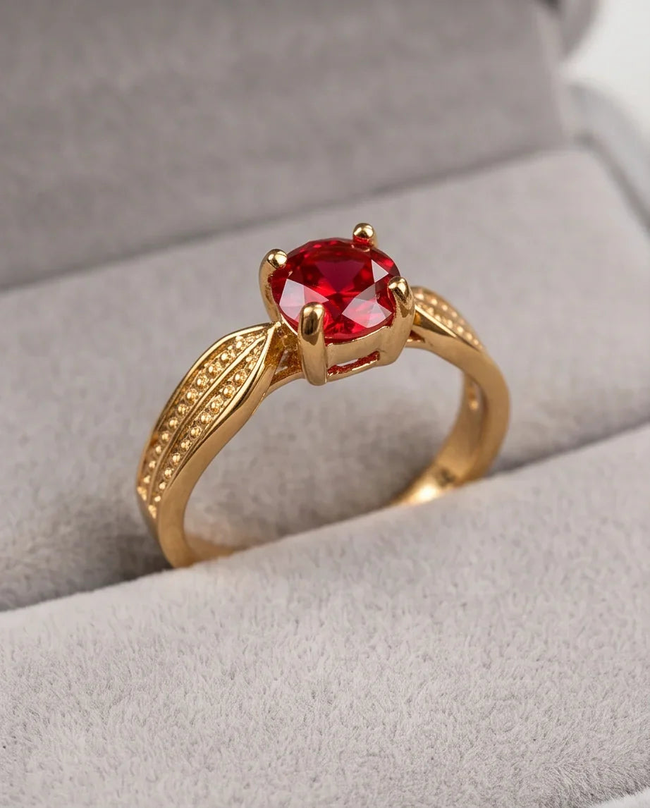 Vintage Gold Ruby Botanical Leaf Ring