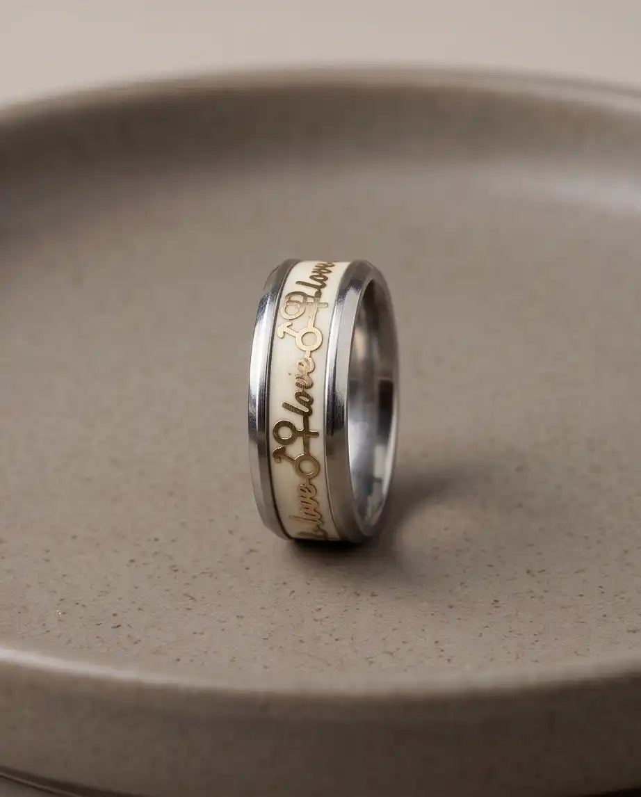 Gold Love Script and Gender Symbols Band Ring