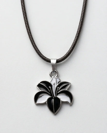 Bold Black and White Lily Enamel Pendant Necklace