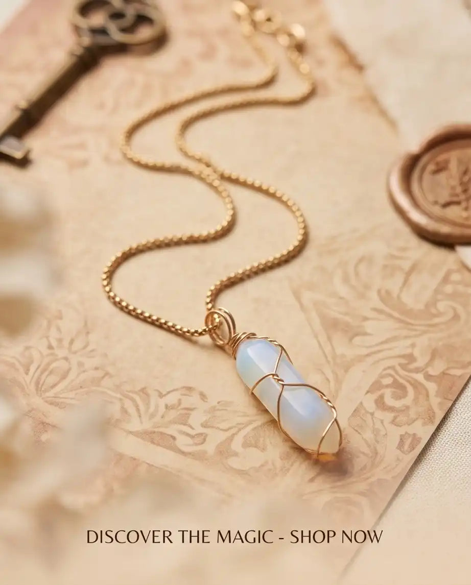 Wire-Wrapped Synthetic Opal Crystal Point Pendant Box Chain