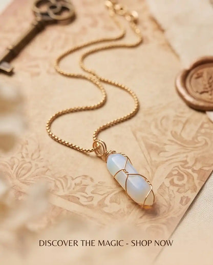 Wire-Wrapped Synthetic Opal Crystal Point Pendant Box Chain