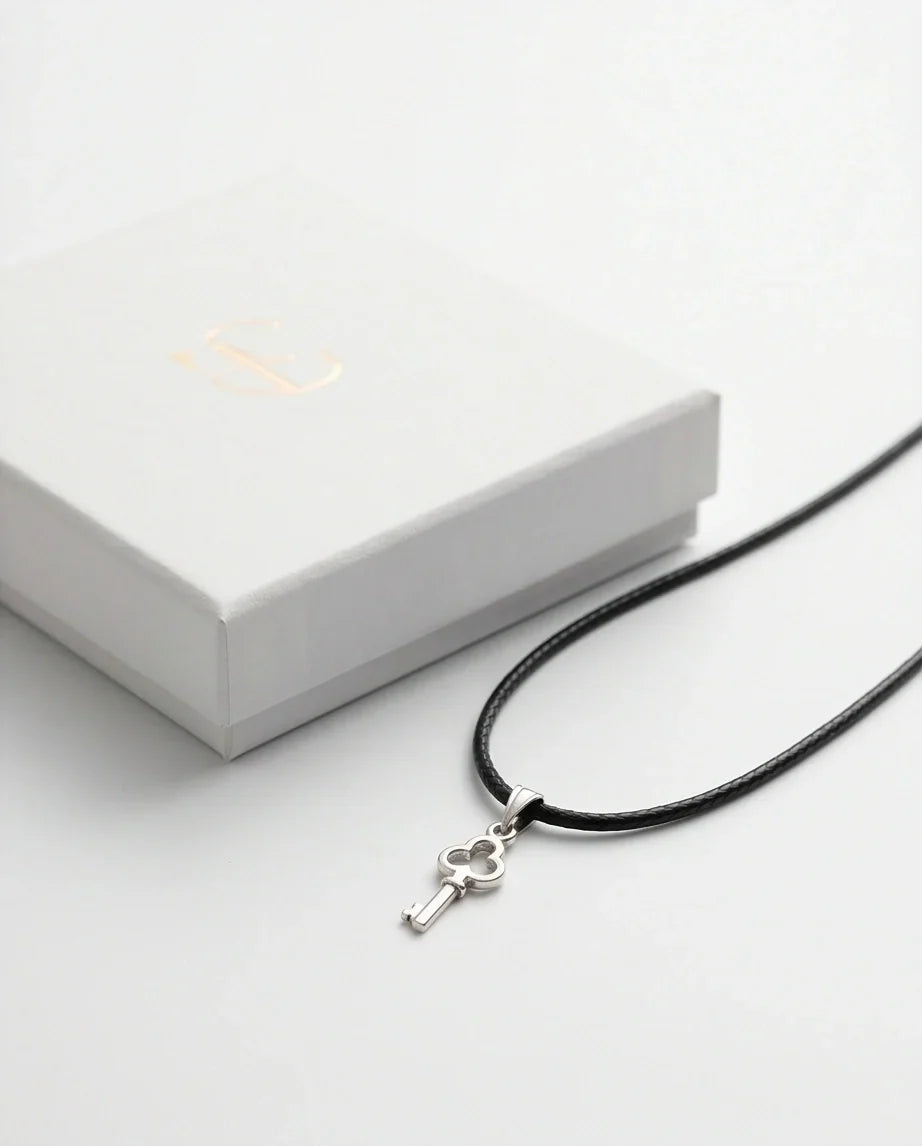 The Secret Keeper: Minimalist Silver Clover Key Pendant Necklace