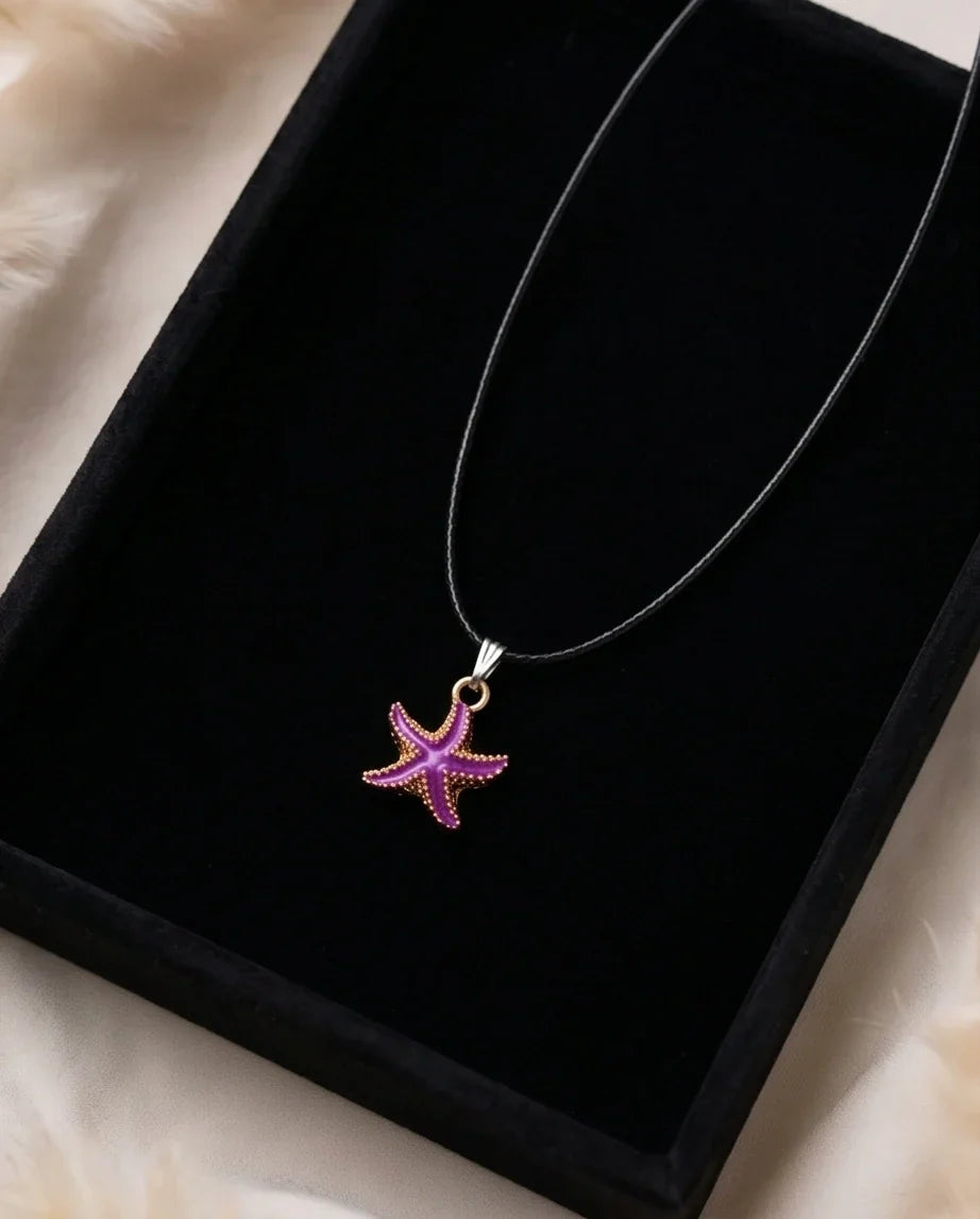 Textured Purple Starfish Enamel Pendant Necklace