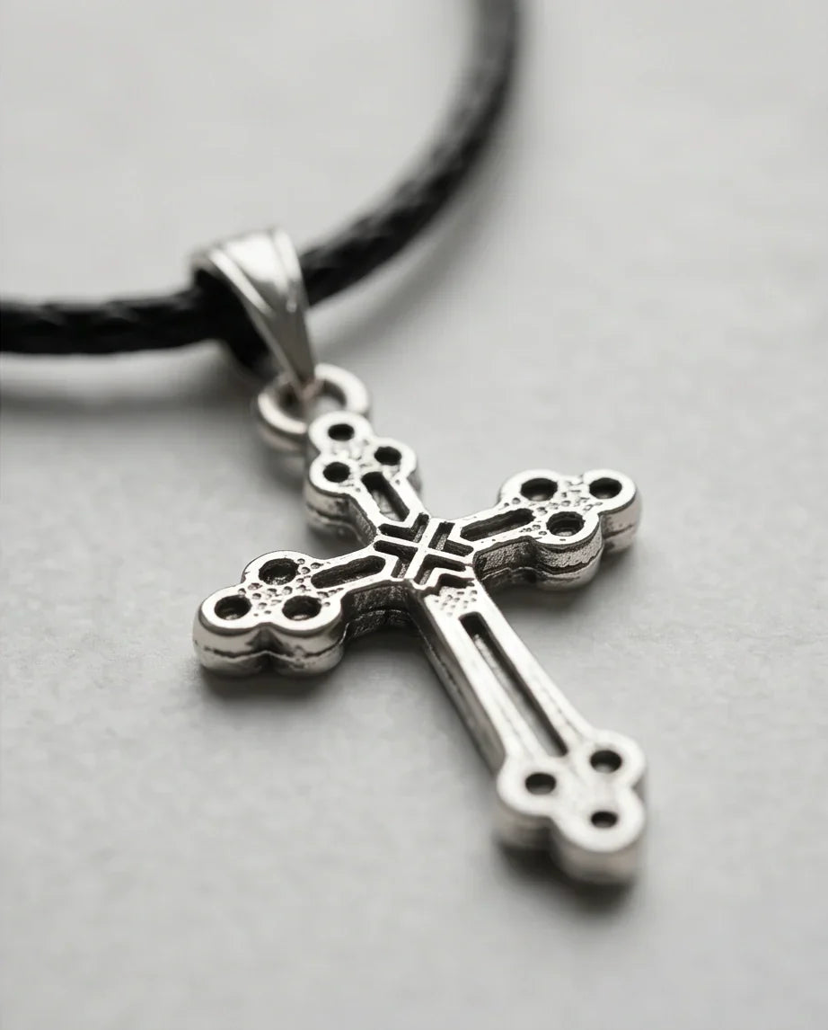 Silver Detailed Decorative Cross Necklace