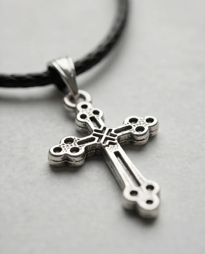 Silver Detailed Decorative Cross Necklace