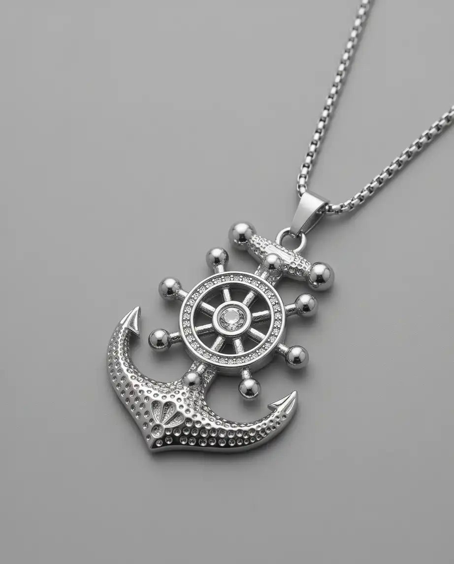 Nautical Ship Wheel Anchor Pendant Box Chain
