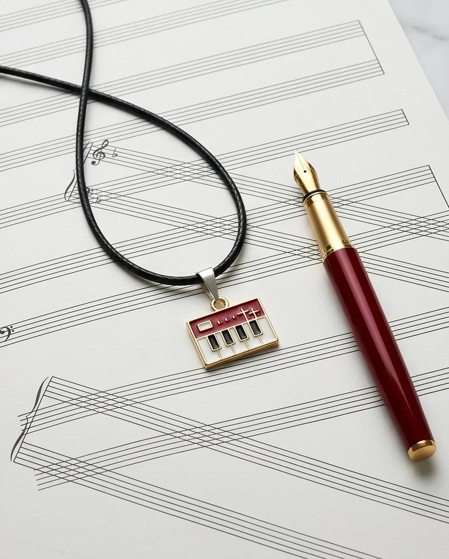 Gold and Red Synthesizer Keyboard Necklace