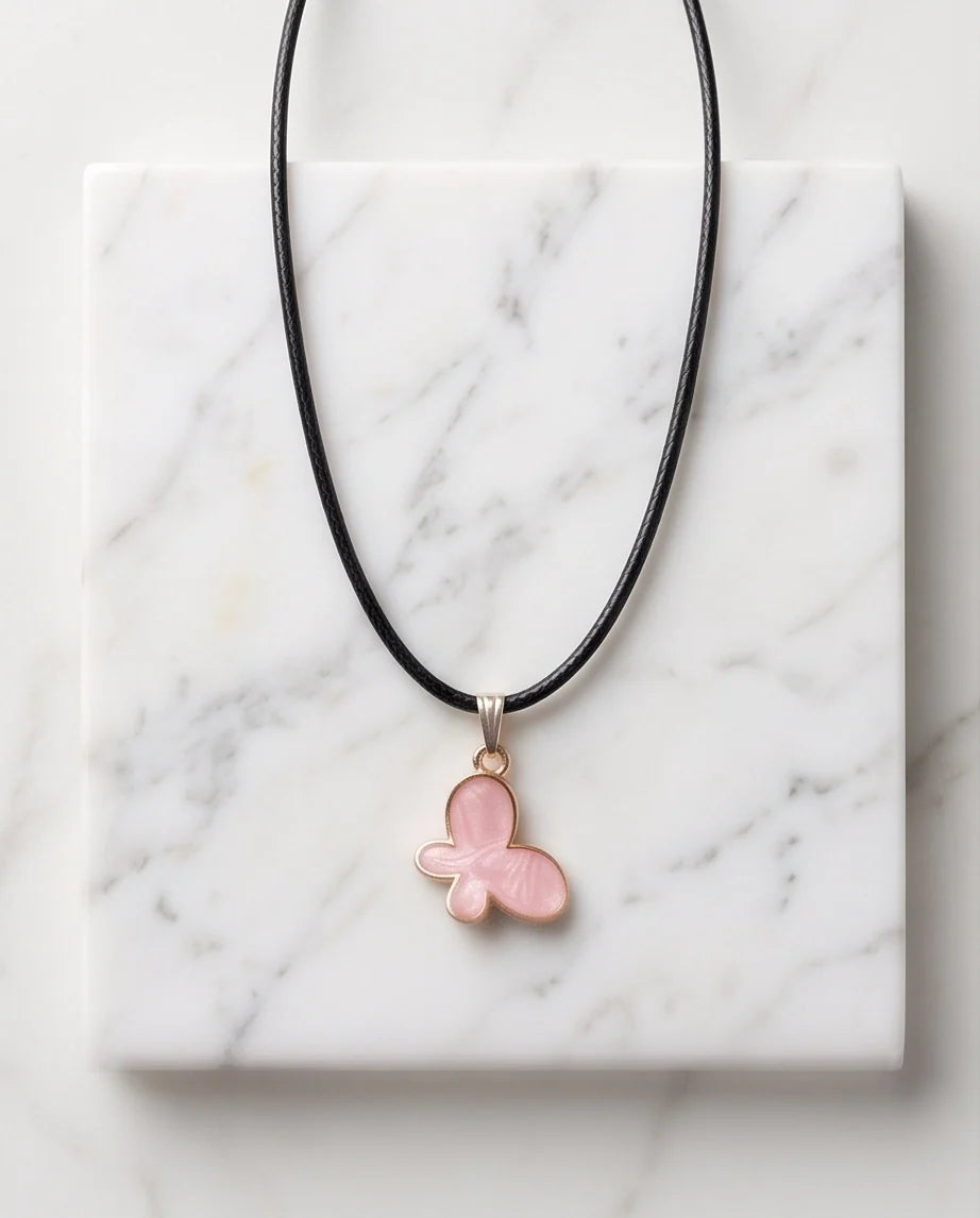 Soft Pink Butterfly Cord Necklace
