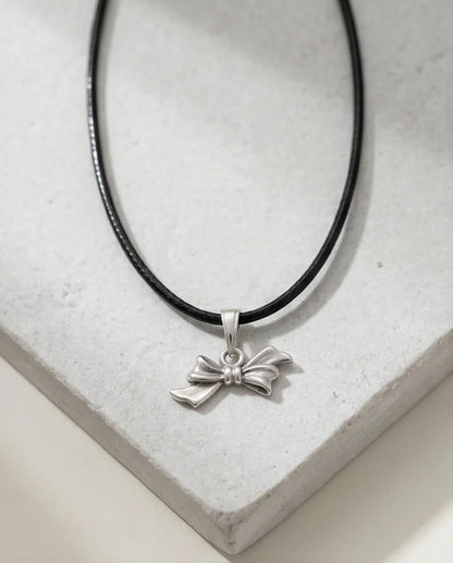 Silver Retro Ribbon Bow Necklace