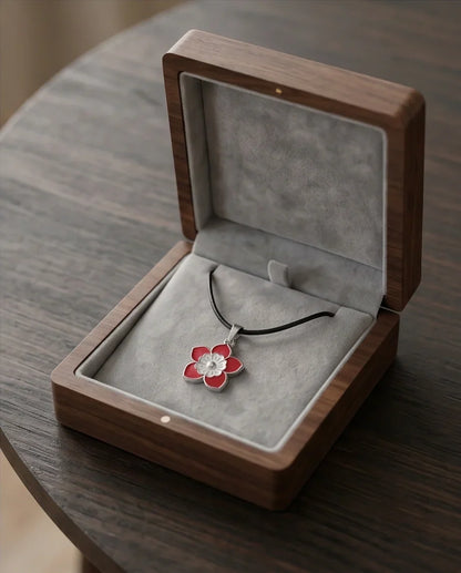 Vibrant Red and White Layered Floral Enamel Pendant Necklace