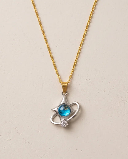 Silver Cosmic Four-Point Star Planet Ring Pendant Necklace