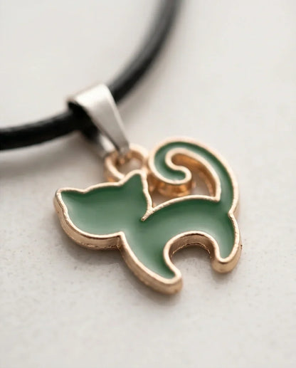 Gold and Green Cat Pendant Necklace