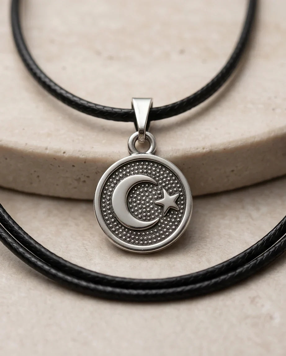 Silver Crescent Moon and Star Necklace