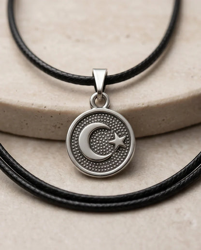 Silver Crescent Moon and Star Necklace