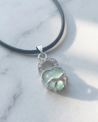 Green Heart Bow Lock Pendant Necklace
