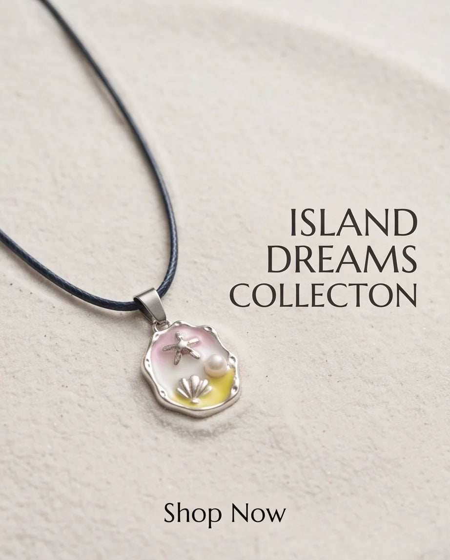Silver Seashell Starfish Pearl Enamel Medallion Chain Necklace