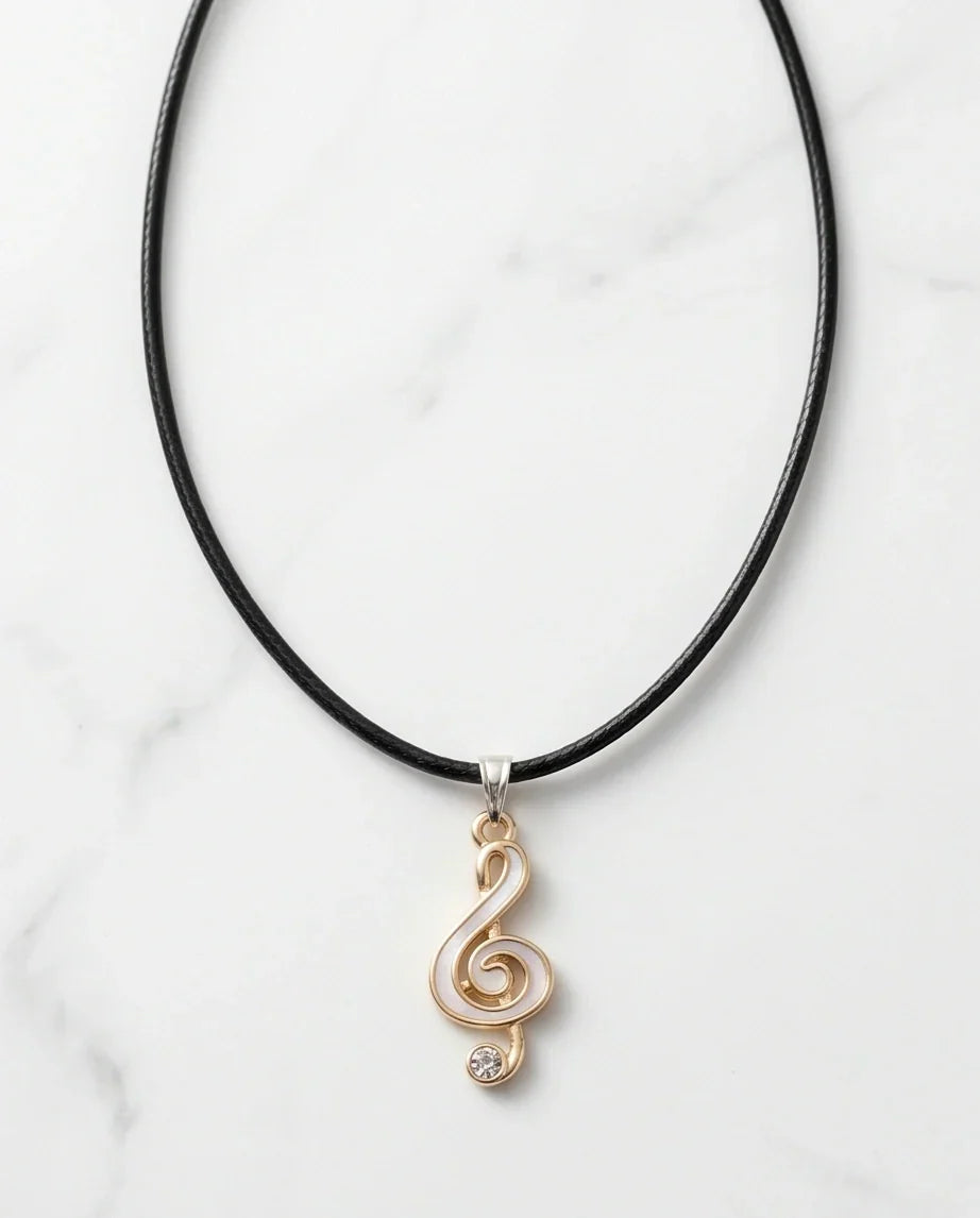 Rose Gold and White Treble Clef Necklace